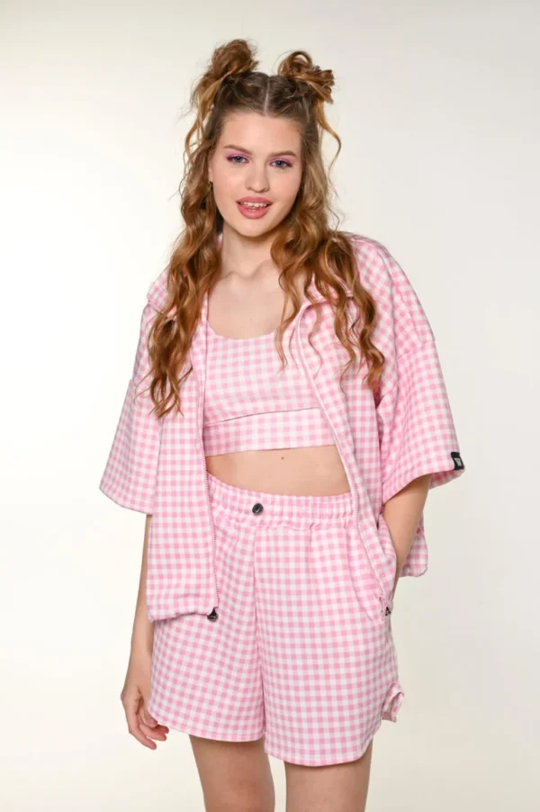 Pink Plaid Shorts Set