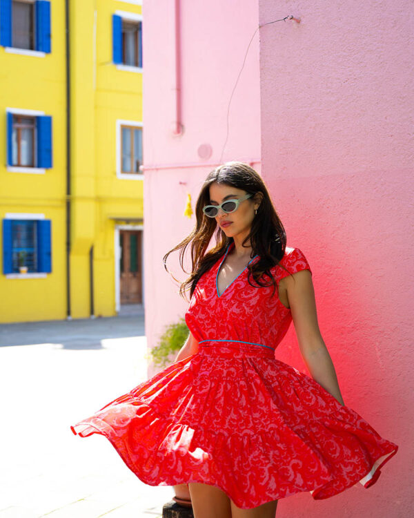 Nora Mini Dress Red Pink Waves