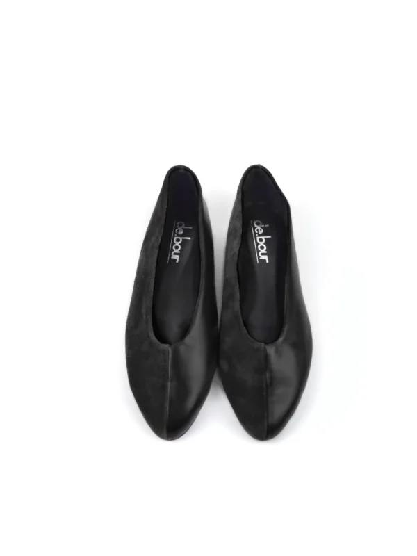 EDITH BLACK LEATHER & SUEDE BALLERINAS