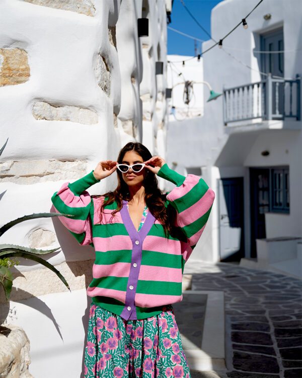 Jays Cardigan (Green & Pink Stripes)