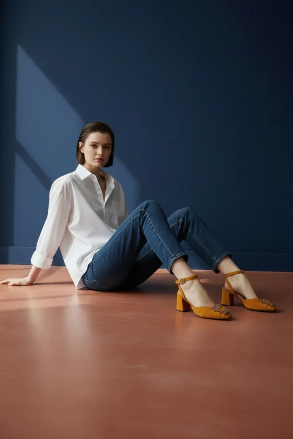 BRIGITTE SUNSET ORANGE SUEDE HEELS