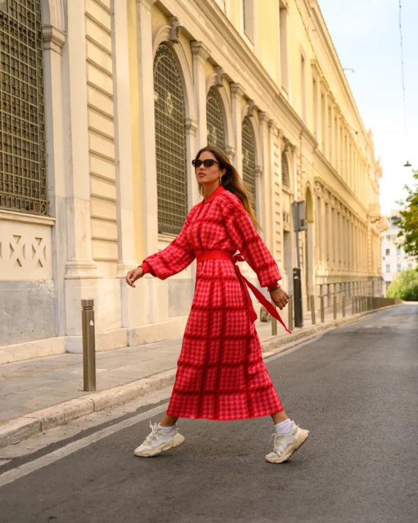Irina Cardigan Dress (Red & Coral Pink)